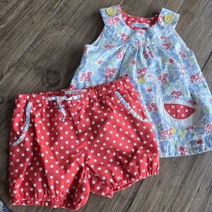 Baby Boden 2 Piece Short And Tunic Goose Set With Polka Dot Shorts 6-12 Months